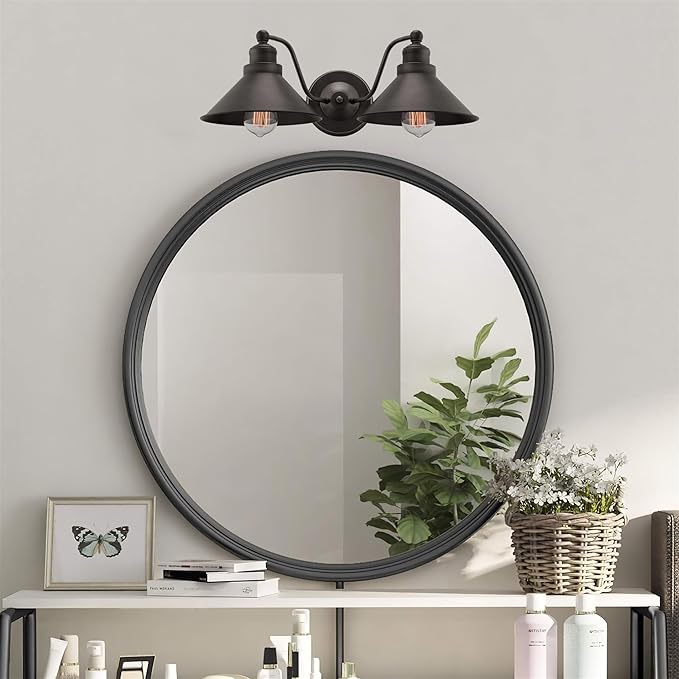 Kira Home Welton 19" 2-Light Modern Farmhouse Vanity Light with Dual Funnel Shades, Industrial Dark Bronze Wall Sconce Bathroom Light, Brushed Dark Bronze Finish