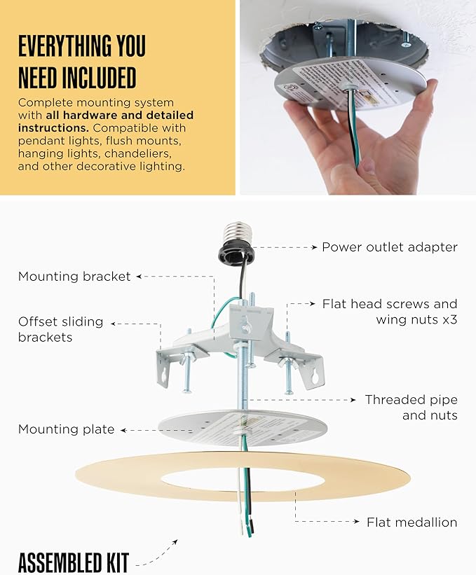The Can Converter R56 Recessed Can Light Conversion Kit w/ 7"¾ Flat Ceiling Medallion - Home Improvement for 5" & 6" Cans, Converter Kit for Ceiling Fan & Light Fixture, UL Certified, Polished Brass