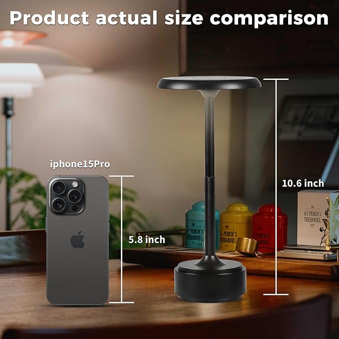 HAPYGI 5200mAh Rechargeable Cordless LED Table Lamps Touch Sensor Light, 3-Levels Portable Dimming Wireless Battery Operated Lamp,Night Light/Restaurant Table/Outdoor/Coffee/Bar (Black Set of 2)