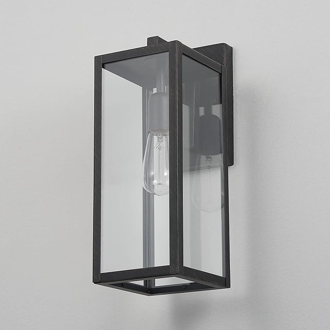 Globe Electric 44837 1-Light Outdoor Indoor Wall Sconce, Brushed Dark Bronze, Clear Glass Shade, Back Porch Lights, Front Patio, Garage Fixture, Exterior Lighting for House