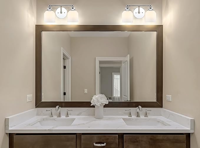 JONATHAN Y 14" Chrome Modern Farmhouse LED Vanity Light Wall Sconce Fixture, Frosted White Glass Shade, Dimmable Wall Lamp for Bathroom Mirror Kitchen Sink, UL Listed (JYL7550A)