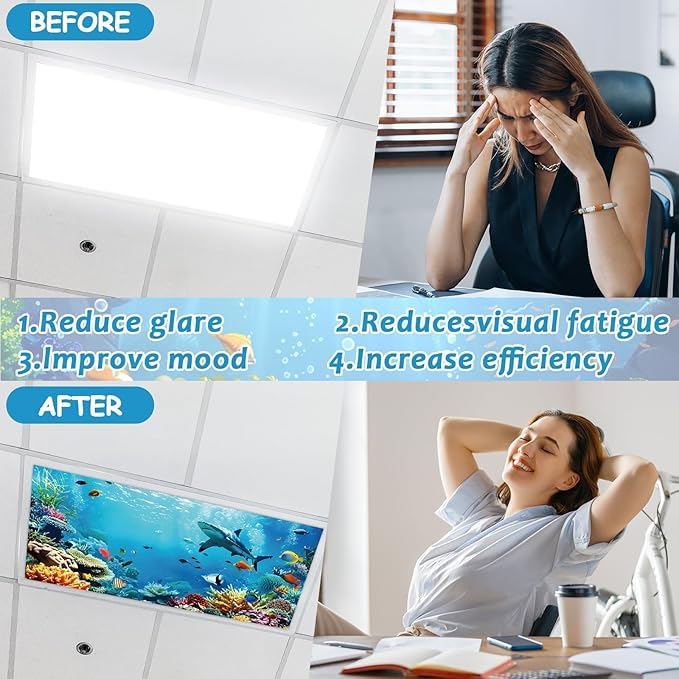 8 Pack Fluorescent Light Covers with 80 Magnets Decorative for Classroom Ceiling Light 4 x 2 Feet Magnetic Light Covers Filter Easy Install for Office Hospitals & Home Drop Ceiling Supplies(Ocean )