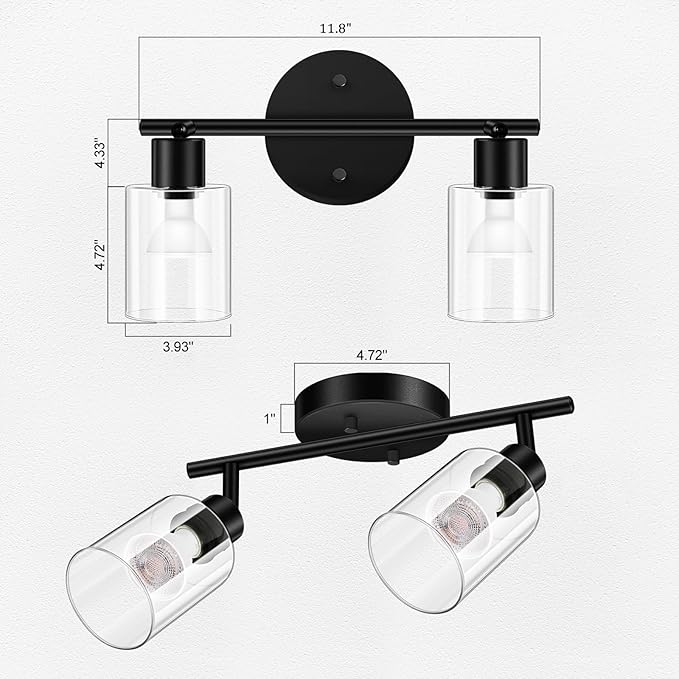 BoostArea Modern 2 Way Black Ceiling Spot Light With Glass Shade and Flexibly Rotatable Head - Perfect for Kitchen, Dining Room, Bedroom, Hallway