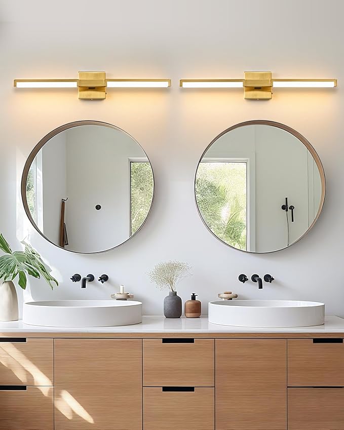 OKELI 24 Inch Bathroom Vanity Light Fixtures, Gold Modern Light Fixtures Over Mirror, 12W 5CCT Dimmable Wall Light