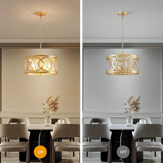 WUZUPS Crystal Chandelier 5-Light Vintage Farmhouse Pendant Ceiling Light Lighting Fixture for Foyer Diningroom Bedroom Hallway Storage Kitchen Bathroom, H 8.3" W 16.1", E12 Base, Gold