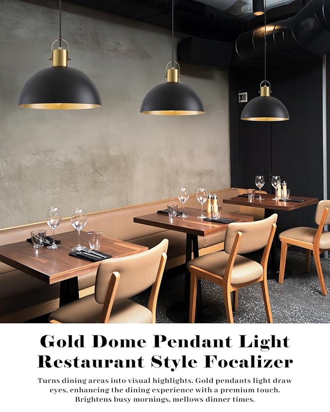 Black and Gold Pendant Light 2 Pack, 11.8 Inch Pendant Lights Kitchen Island, Black Dome Pendant Lights, Island Pendant Light for Kitchen, Dining Room, Living Room