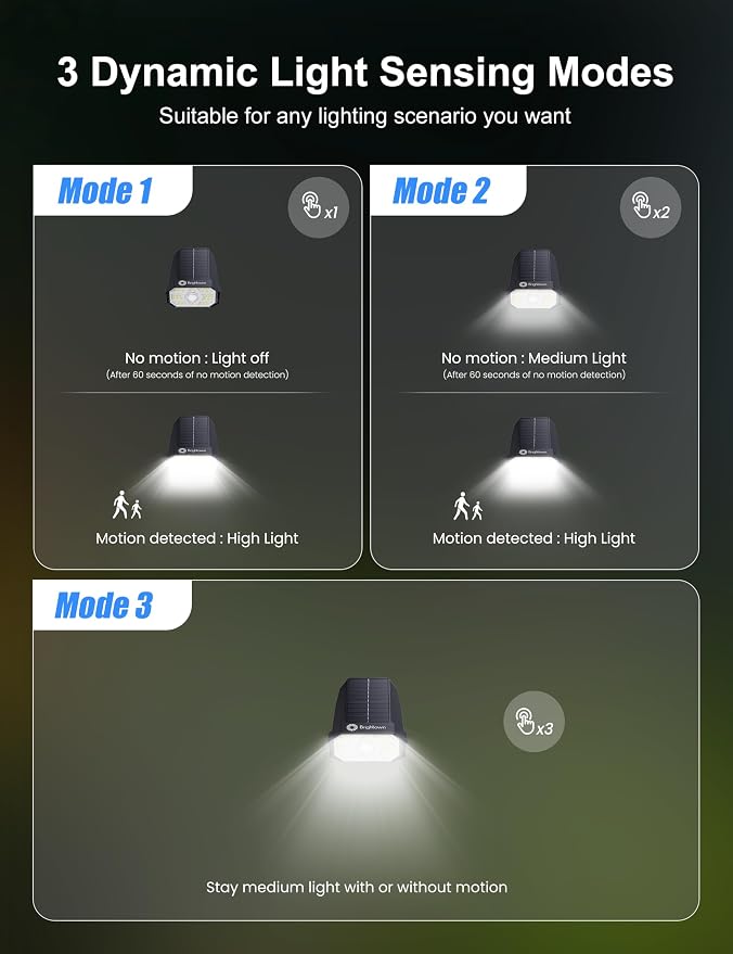 Brightown 6 Pack Solar Motion Lights Outdoor Waterproof, Motion Sensor Spot Lights- 58 LED/3 Modes Solar Powered Spotlights 2-in-1 Auto On/Off for Outside Yard Wall Garden, Cool White