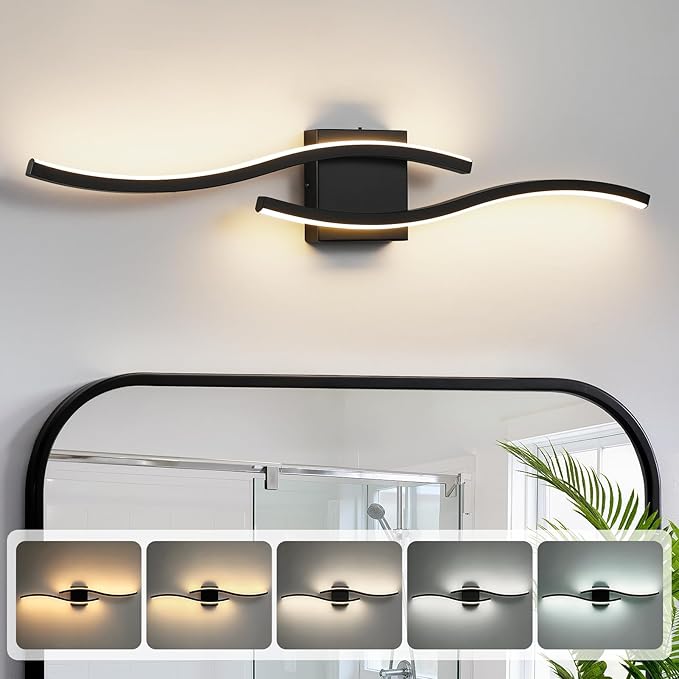 WOSHITU Bathroom Vanity Lights Over Mirror: 31.5 Inch 32W Black LED Bathroom Lighting Fixtures 5CCT Dimmable 2700-5000K Vanity Lighting Modern Bath Sconces Wall Light for Mirror Bedroom Living Room