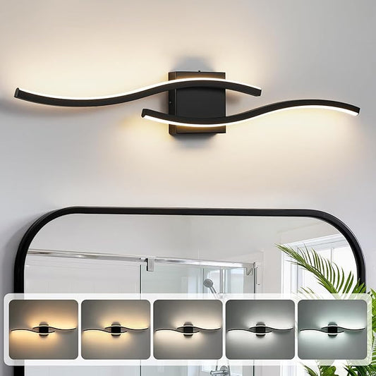 WOSHITU Bathroom Vanity Lights Over Mirror: 31.5 Inch 32W Black LED Bathroom Lighting Fixtures 5CCT Dimmable 2700-5000K Vanity Lighting Modern Bath Sconces Wall Light for Mirror Bedroom Living Room