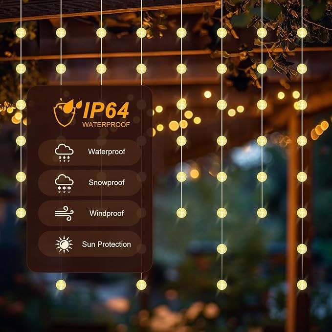 Ball Curtain Lights, Warm White Window Light 70 Balls Hanging Lights with Remote Fairy Led Twinkle String Light Home Bedroom Wall Ceiling Décor for Christmas, Wedding, Party, Birthday