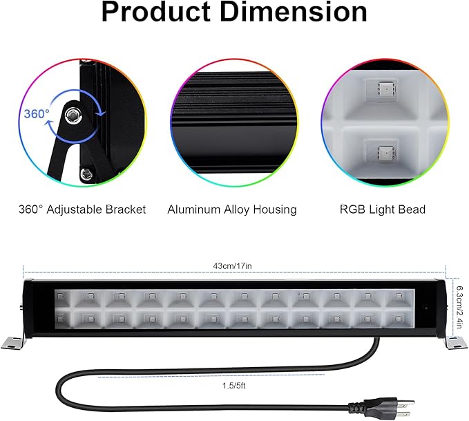 50W 2.4G Remote Control RGB Wall Washer Light, 3000K Warm Light, RGB Light bar with Remote Control & APP Control, for Birthday Party, Garden Lighting, Wall Display, Hotel, Building