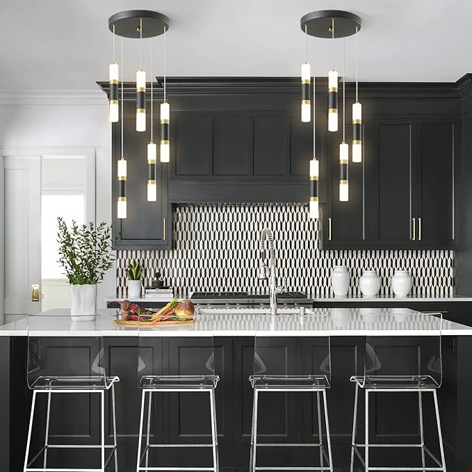 5-Light Modern Pendant Light Kitchen Island Light Fixture Dimmable LED Black Mini Pendant Lights Dinning Room Kitchen Black Gold Pendant Lighting
