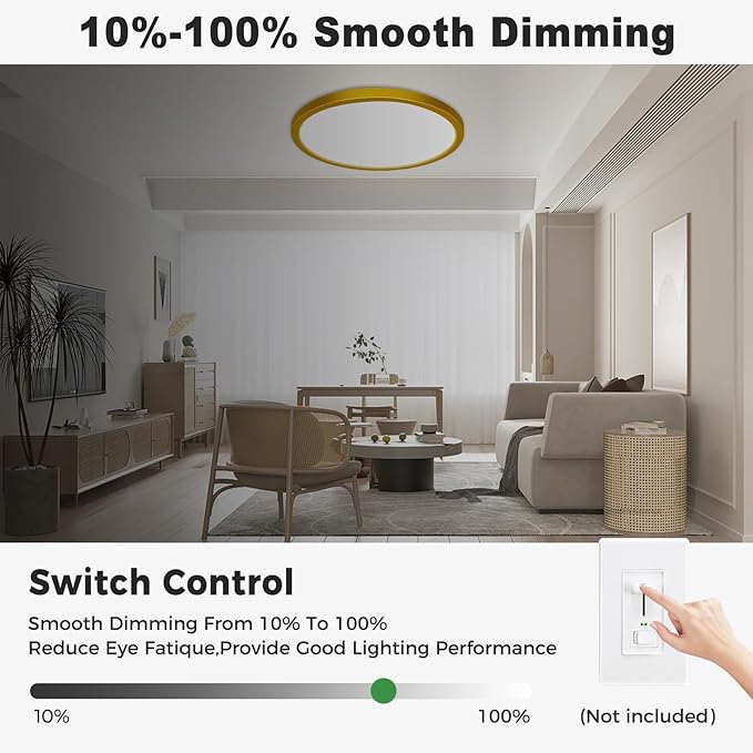 zemty 2Pack 15" LED Flush Mount Ceiling Light, 30W Dimmable 5CCT (3000K–6500K) Gold Round Fixture | Bright Low-Profile Lighting for Bedroom, Kitchen, Hallway, Living Room