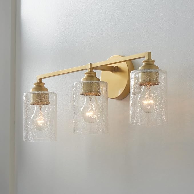 Capital Lighting 120531CG-422 Milan Iced Glass Bath Vanity Wall Mount, 3-Light 300 Total Watts, 9" H x 23" W, Capital Gold