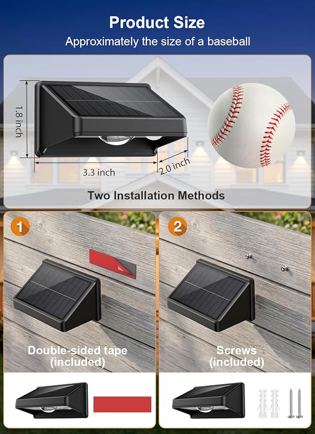 Solar Fence Lights Outdoor, 3000/4500/6000K 3 Mode 12Pack Fence Lights Solar Powered Ultra-Bright LED Lens IP65 Waterproof Solar Patio Lights for Outside,Deck/Flood/Backyard/Yard /Step/Railings/Wall