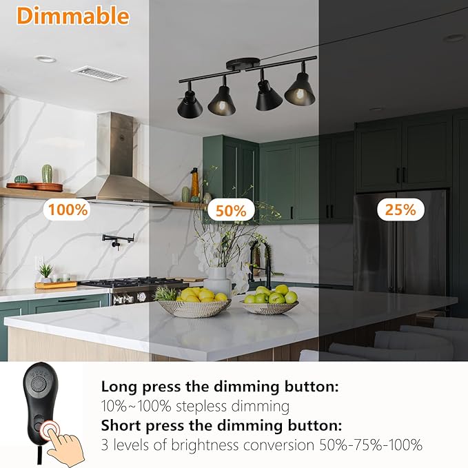 4 Light Plug in Track Lighting Kit,Modern Plug in Ceiling Light Fixture,16.4ft Cord,Timer & Dimming Switch,4 Way Ceiling Spot Lighting,Flexibly Rotatable Light Head (Black)