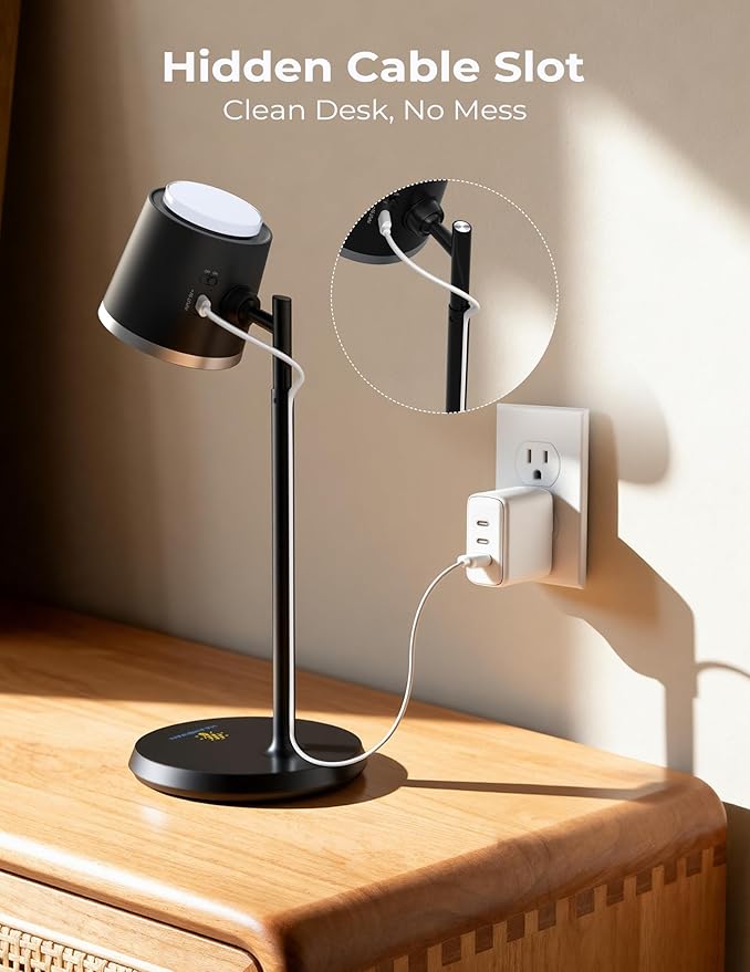 Modular LED Desk Lamp for Home Office, Eye-Caring Table Lamp Dimmable Rechargeable with 360°Adjustable Head, 3 Color Temperatures & Stepless Brightness, Touch Control & Memory, Multi-Scene Use, Bkack