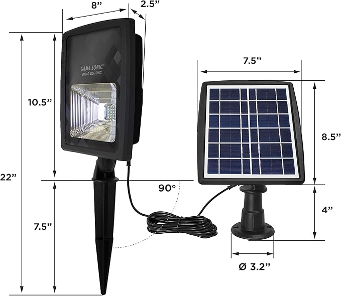 Gama Sonic Dual Color Solar Flood Light, Outdoor Black Cast Aluminum, Stake or Flat Mount Uplight for Trees, House, Landscaping, Walls with Detachable Solar Panel (203001)