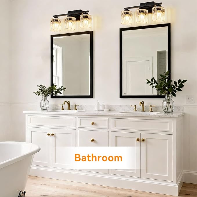 TALOYA 19 Inch Bathroom Light Fixtures,Modern 3-Light Brushed Black Vanity Lights with Wide Vertical Ribbed Thickened Glass Shade Wall Sconces for Mirror Makeup Room Hallway（Bulbs Not Included）