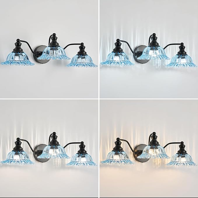 XIEDUN Blue and Black 3 Light Vanity Light Bathroom Vanity Light Fixture