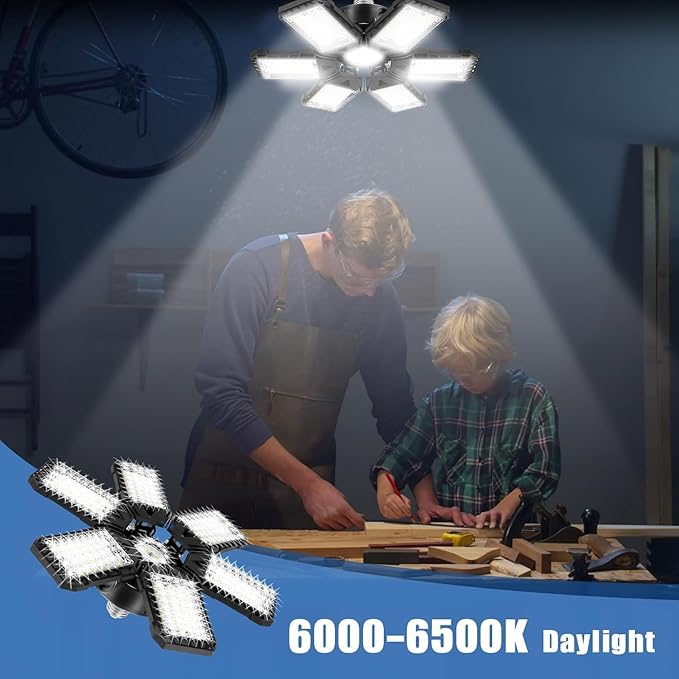 LED Garage Lights 4 Pack -180W, 18000LM 6500K Led Shop Light with 6+1 Deformable Panels, Basement Barn Light Garage Ceiling Lights, E26/E27 for Garages, Warehouse, Shop