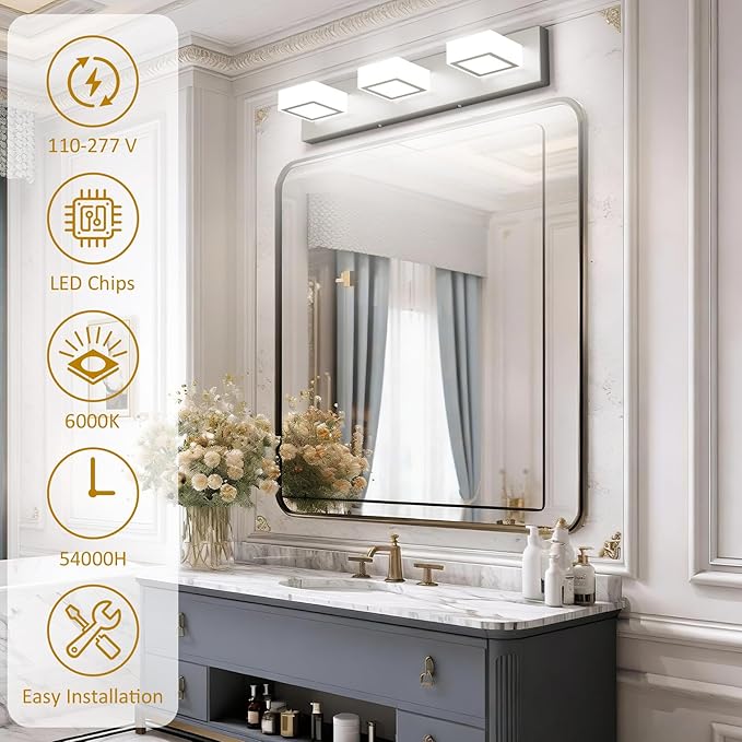 Ralbay Brushed Nickel Bathroom Vanity Lights 24inch Metal Acrylic LED Modern Bathroom Wall Lighting Fixtures Brushed Nickel (White Light 6000K, Non-dimmable)