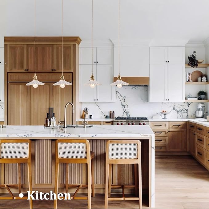 Shenmoyl Pendant Light 2 Pack with White Pleated Ceramic Lmapshade, Brass Vintage Pendant Light Adjustable Hanging Light for Kitchen Island Dining Room Hallway