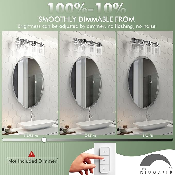 Quntis 4-Light Chrome Bathroom Vanity Light with 5 Color Modes, Dimmable Modern Bathroom Lighting Fixture Over Mirror, 28 Watts Eye Protection LED Wall Lamp 27 Inch (UL Certified, Bulbs Included)