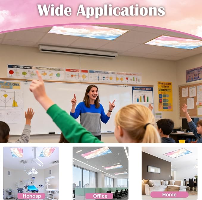 ANGSYLTH 8 Pcs Fluorescent Light Covers - 4 x 2 Feet Covers for Ceiling Lights, 8 x 10 Magnetic Light Filters for Classroom, Office, Hospitals
