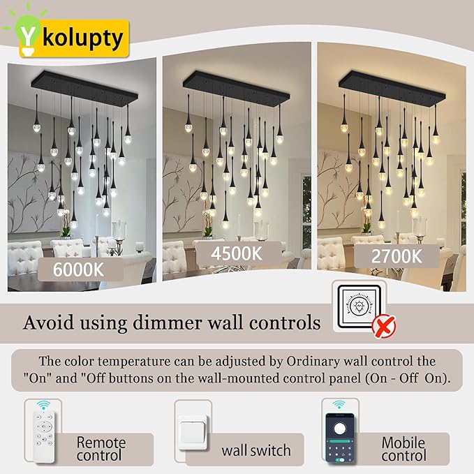 ykolupty 24-Lights Rectangular Chandelier Crystal Raindrop Chandeliers Flush Mount Ceiling Light for Dining Room Living Room High Ceiling Chandelier for Staircase Foyer Entryway Black Chandeliers