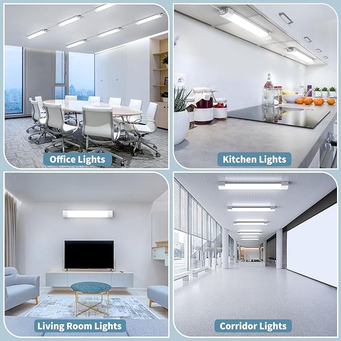Airand Ceiling Lights LED Plug in 2ft Flushmount LED Tube Light 5000K Linkable Garage Light Fixture 18W Wraparound Ceiling Lamp Utility Shop Light Corded Under Cabinet Light with ON/Off Switch