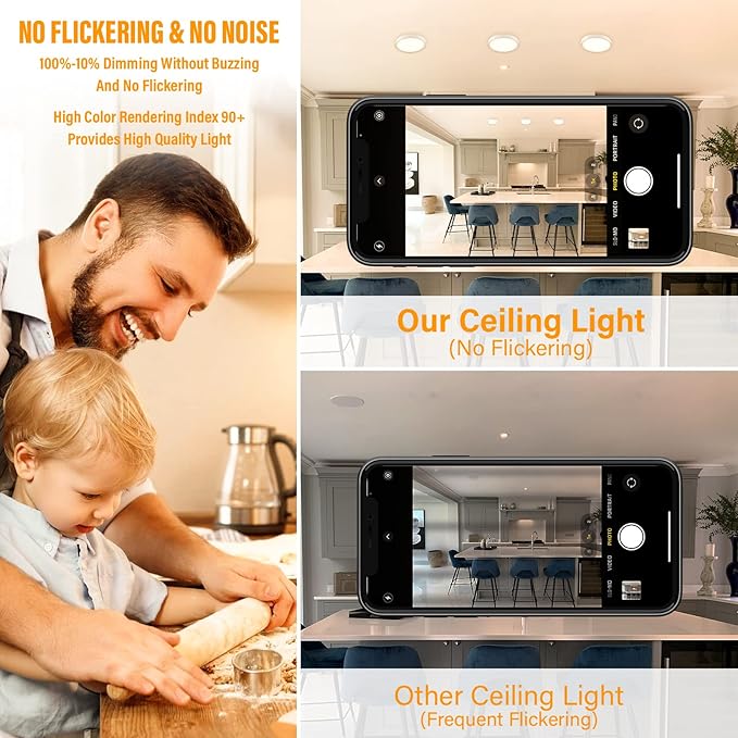 5 Inch Field Selectable 5CCT LED Edgelit Slim Surface Mount Downlight for J-Box, Round, Mini Flat Panel Light, Dimmable, 120VAC, 10W, 620LM, CRI90, ETL, Wet Location, White, 4 Packs