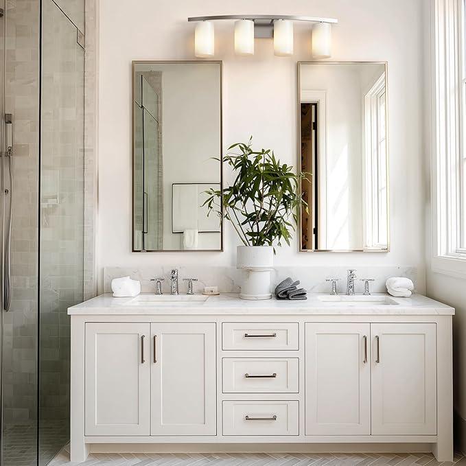 Tawson Talos 4-Light Vanity Light in Brushed Nickel with Satin Etched Glass Shade for Hallway, Entryway, Passway, Dining Room, Bathroom, Garage, Kitchen, Balcony, Living Room