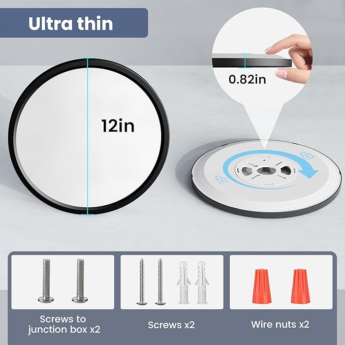 NIORSUN 12 inch Flush Mount LED Ceiling Light Fixture, Dimmable 3000K-6500K Adjustable Black Ceiling Lights, Ultra Thin Round Lamp, 24W Light Fixtures for Bedroom, 2 Pack