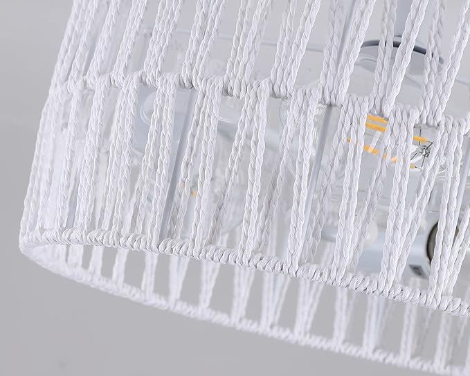 3-Light Coastal White Woven Flush Mount Light Fixture Boho Hemp Rope Semi Flush Mount Ceiling Light for Hallway Bedroom Kitchen Entryway Farmhouse Living Room, White