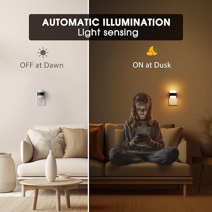 Briignite Night Light, Night Lights Plug into Wall, LED Nightlight for Kids & Adults, 3CCT Adjustable 3000K/4000K/5000K Color, Dusk to Dawn Sensor, 3 Brightness Levels, 2 Pack