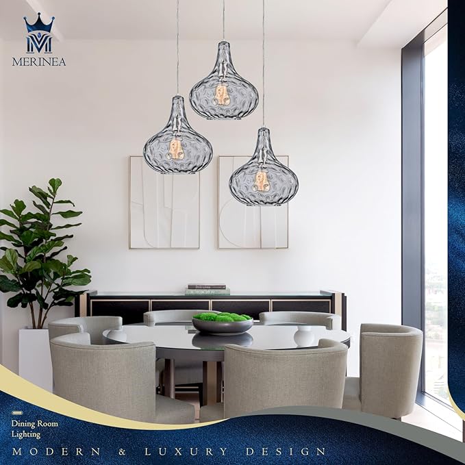 11" Smoked Hammered Glass Pendant Light – Modern Ceiling Hanging Fixture with Brushed Nickel Finish for Kitchen Island, Dining Room, Hallway, Entryway – E26 Base