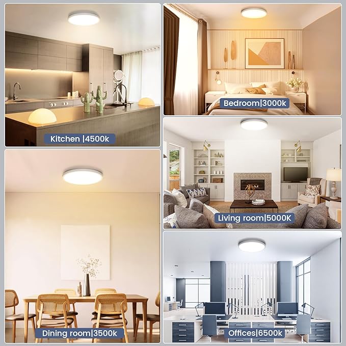 NIORSUN 12 inch Flush Mount LED Ceiling Light Fixture, Dimmable 3000K-6500K Adjustable Lights, Ultra Thin White Round Lamp, 24W Ceiling Lights for Hallway, Kitchen, Bedroom, 6 Pack