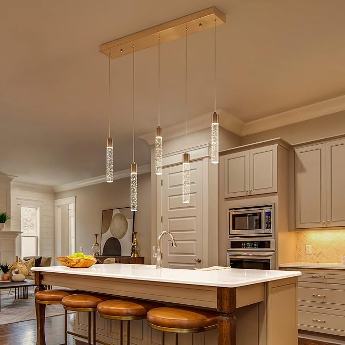 Modern Pendant Lights Kitchen Island,Brushed Nickel Crystal Chandelier Lights, Switch 3000-4000-6000K Dimmable Kitchen Pendant Lighting for Kitchen Island, Dining Room, Bar Counter