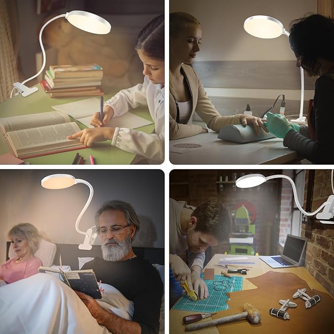 iFalarila Reading Light with Remote, LED Desk Lamp Clip on [1H Timer & Nightlight] RA>95 Dimmable Flexible Gooseneck, Reading Lamp with Clamp for Table - 4.7'' (Adapter Included)