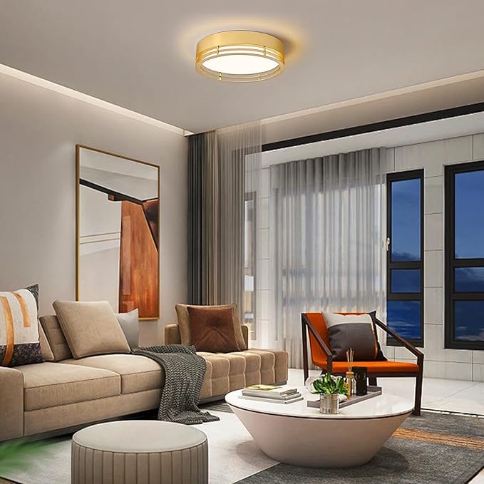 Gold Flush Mount Ceiling Light, Modern Dimmable LED Light Fixture, Minimalist Metal Ceiling Lamp for Bedroom Kitchen Laundry Room Hallway Entry 2700 K - 6000 K 5CCT 15.7 Inch