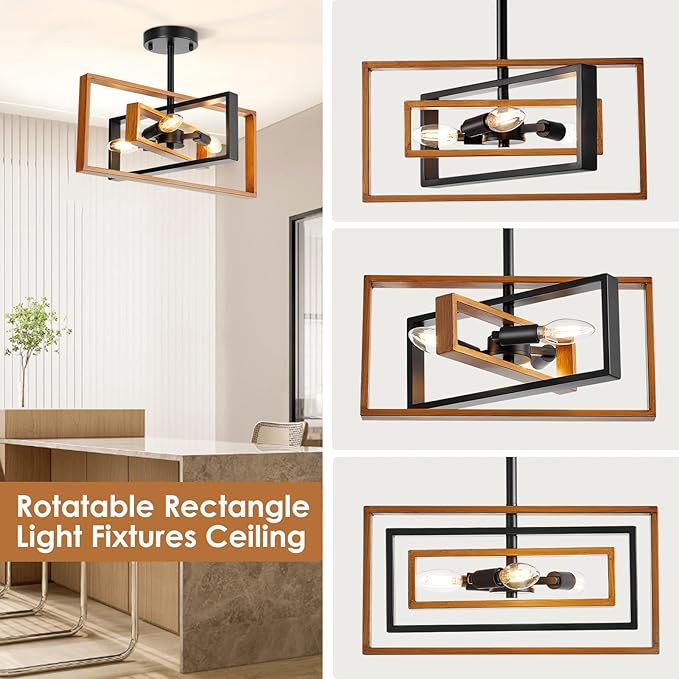 Ceiling Light,3-Light Industrial Flush Mount Ceiling Light,Rotatable Metal Frame Ceiling Light Fixture, Farmhouse Kitchen Lighting Fixtures Ceiling,Dining Room Light Fixture,Living Room,Bedroom