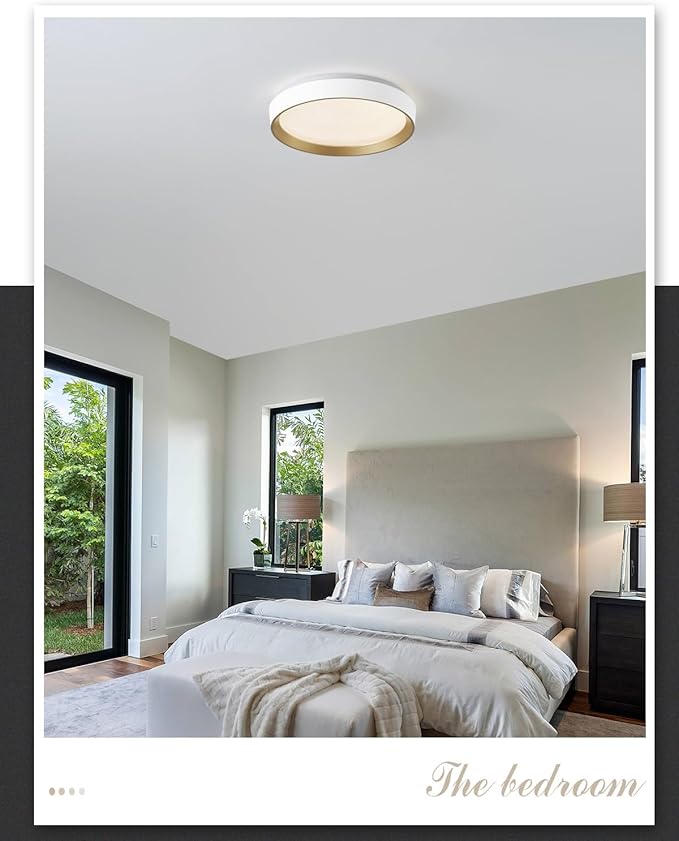 ANYLOVE 10 Inch Modern Flush Mount Ceiling Lights,White Gold Plastic Round Ceiling Light,Dimmable 3000K,3500K,4000K,5000K,6000K,for Living Room,Dining Room,Bedroom,Kitchen (White and Gold, 10 Inch)