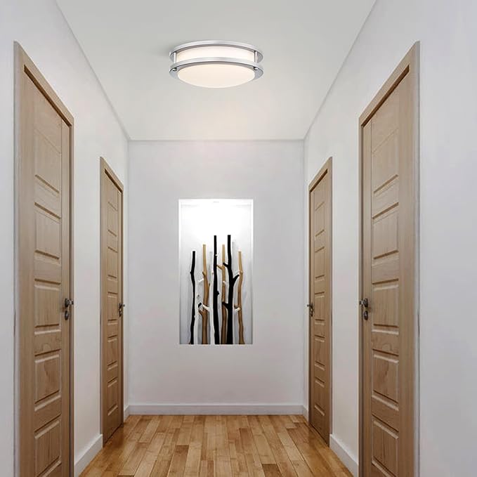 2 Pack Brushed Nickel Ceiling Light, 10 Inch LED Ceiling Light Fixture for Bathroom,17W, 2700K/3000K/3500K/4000K/5000K Adjustable Ceiling Lighting for Bedroom Kitchen Hallway Living Room
