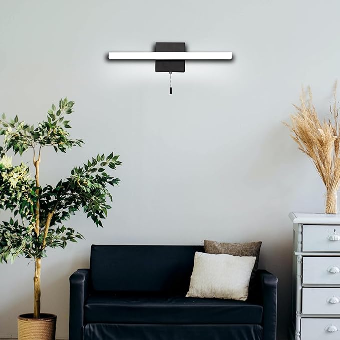 COTULIN 16 Inch Black Vanity Light Bar with Pull Switch 10W Brightness Ideal for Cabinet Lighting Picture Light and Sink Light for Kitchen and Bathroom Applications Modern Design Efficient Lighting