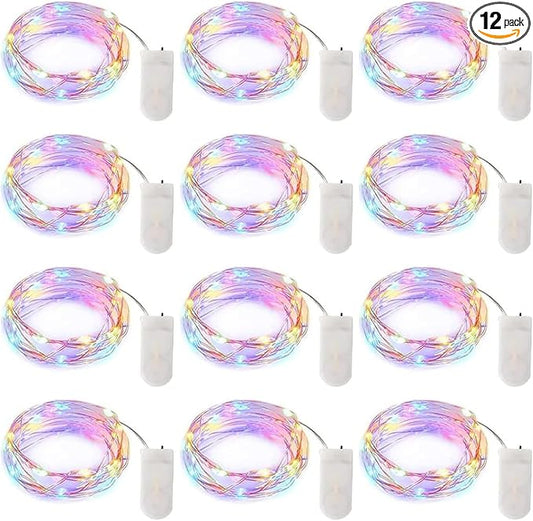 Brightown 12 Pack Easter Day Pastel LED Fairy Lights Battery Operated - Waterproof Silver Wire 7 ft 20 LED Firefly Lights for Easter Day Decor DIY Craft Party Bedroom