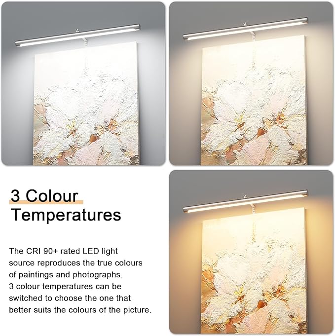 9W Picture Light Plug in, 24" Adjustable LED Art Light with Remote Control, Dimmable Wall Light for Picture Display Dartboard Art Work (Nickel)