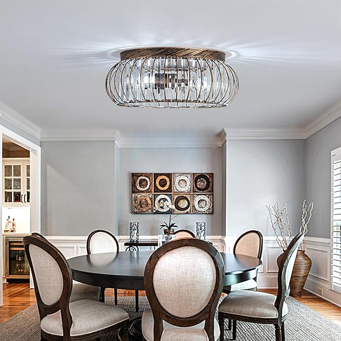 YYJLX Modern Crystal Ceiling Light Oil Rubbed Bronze Flush Mount Ceiling Light Fixture 3 Light Ceiling Chandelier for Hallway Bedroom Bathroom Foyer Living Room Dining Room Kitchen.