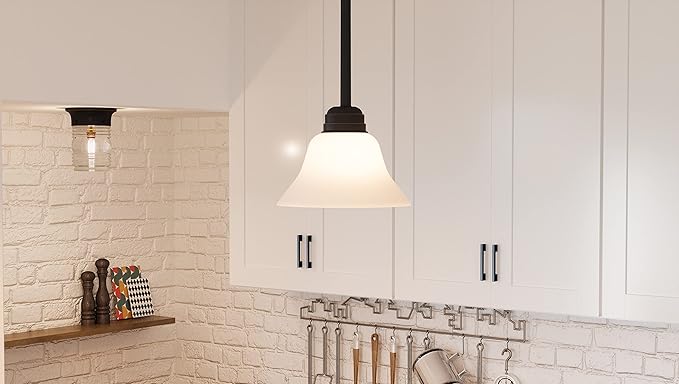 Design House 514513 Millbridge Traditional 1-Light Indoor Dimmable Mini Pendant with Alabaster Glass Shade for Kitchen island bar Bar, Oil Rubbed Bronze