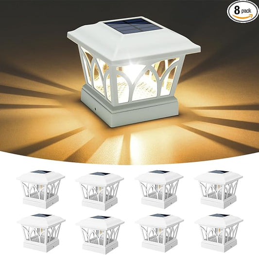 VOLISUN Solar Post Cap Lights Outdoor 8Pack, with Edison LED Bulbs, 2 Brightness Setting, Fence Post Lights Solar Powered for Garden Fence Deck Mailbox Yard Porch, Fits 4x4 6x6 Posts(Slate White)